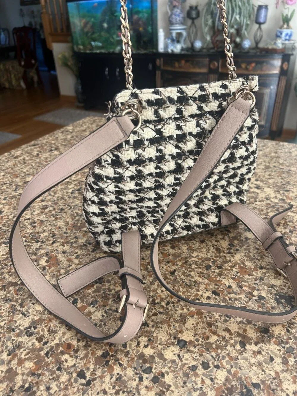 Ladies Black and White Checkered Backpack